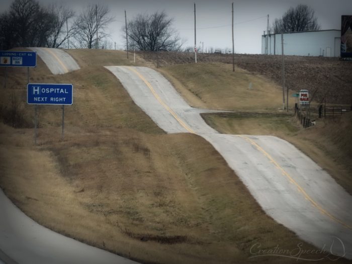 Frontage Road up and down hills of brown grass, 12-29-18