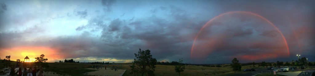 Sunset and rainbow at Reformation Church in Elizabeth, CO - So Amazing