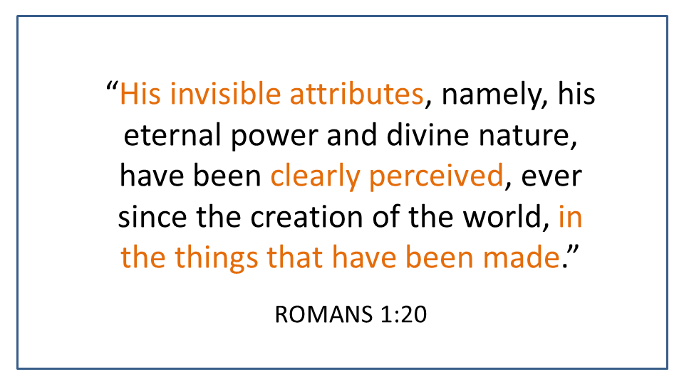 Romans 1:20, God's invisible attributes clearly perceived in the things made